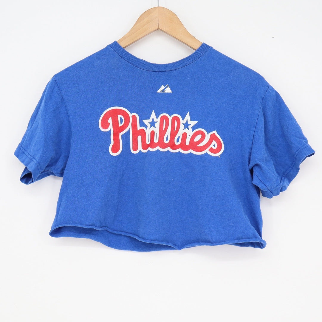 Majestic Philadelphia Phillies Roy Halladay 34 Cropped Graphic Tee Blue Youth L