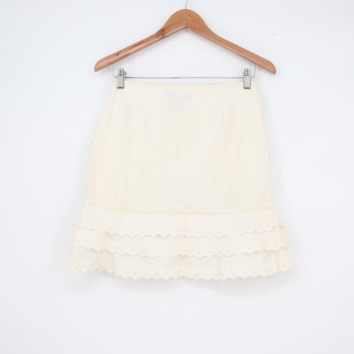 The Limited Cream Eyelet Cotton Mini Skirt Tiered Ruffle Hem Size 4 Embroidered