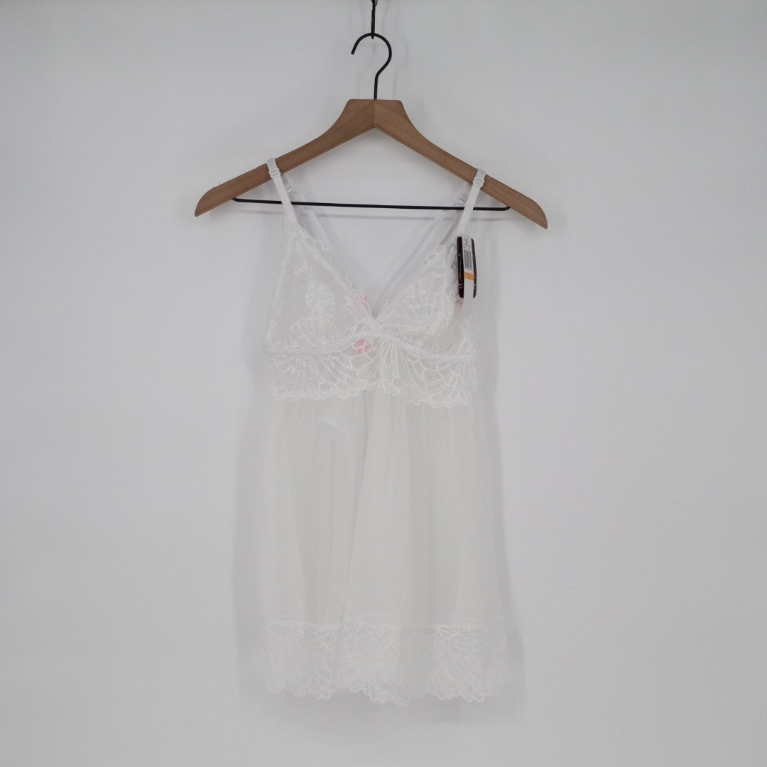 Jezebel Sarah Babydoll Lingerie Women Small White Nylon Stretch Sheer G-String