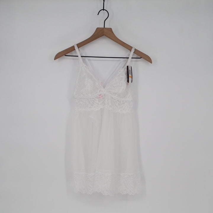Jezebel Sarah Babydoll Lingerie Women Small White Nylon Stretch Sheer G-String