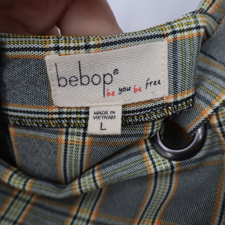 Bebop Grey Plaid Pinafore Mini Dress Overall Straps Grommet Large