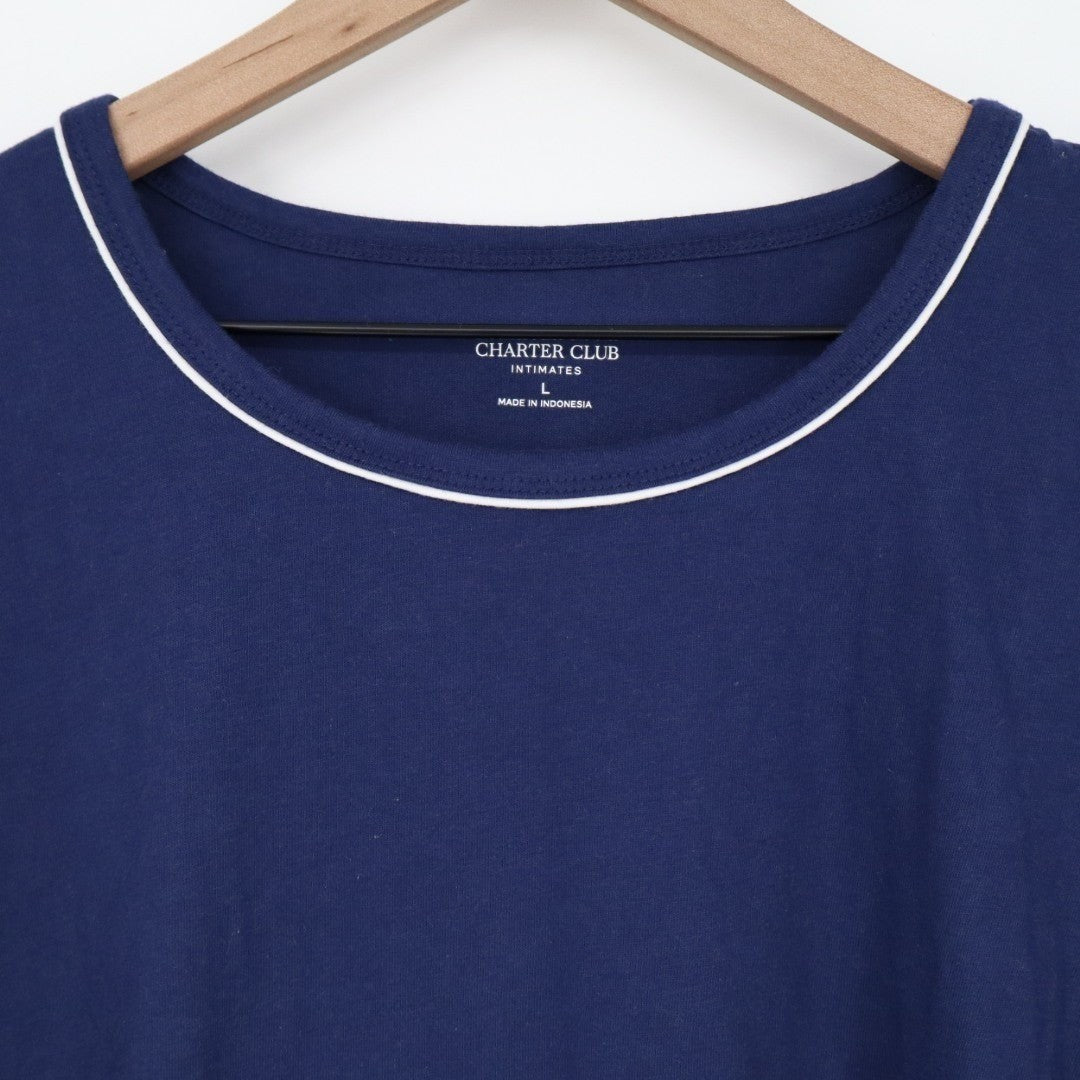 Charter Club Intimates Doorbuster Pajama Top Womens Large Navy Cotton Crew Neck
