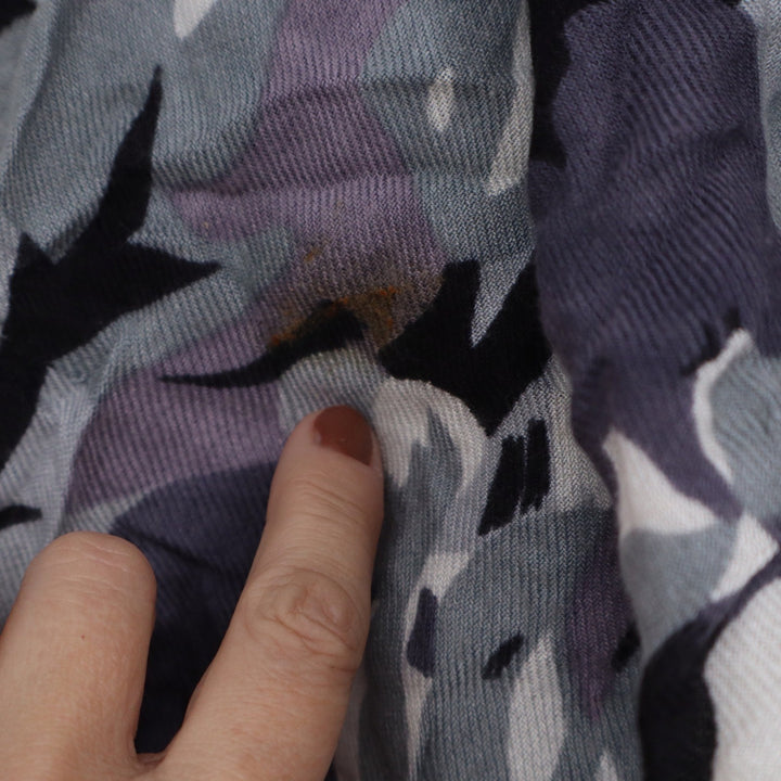 Abstract Floral Infinity Scarf Grey Purple Black White Frayed Edge Loop Scarf