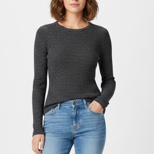 Old Navy Womens Gray Ribbed Long Sleeve Crew Neck Casual Top Size S