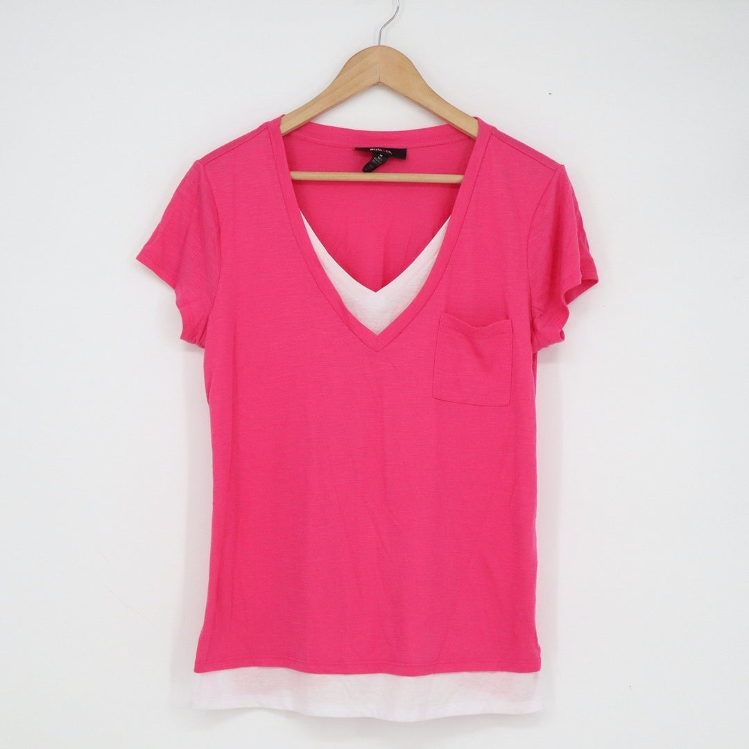 Style & Co Womens Hot Pink Faux Layered V-Neck Pocket T-Shirt Size M