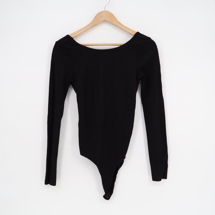 Lulus Black Long Sleeve Open Back Crisscross Thong Bodysuit Small