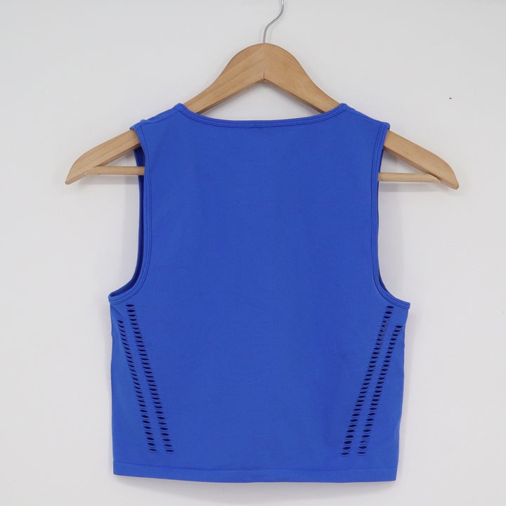 Royal Blue Laser Cut Seamless Athletic Crop Top Sleeveless Distressed Tank