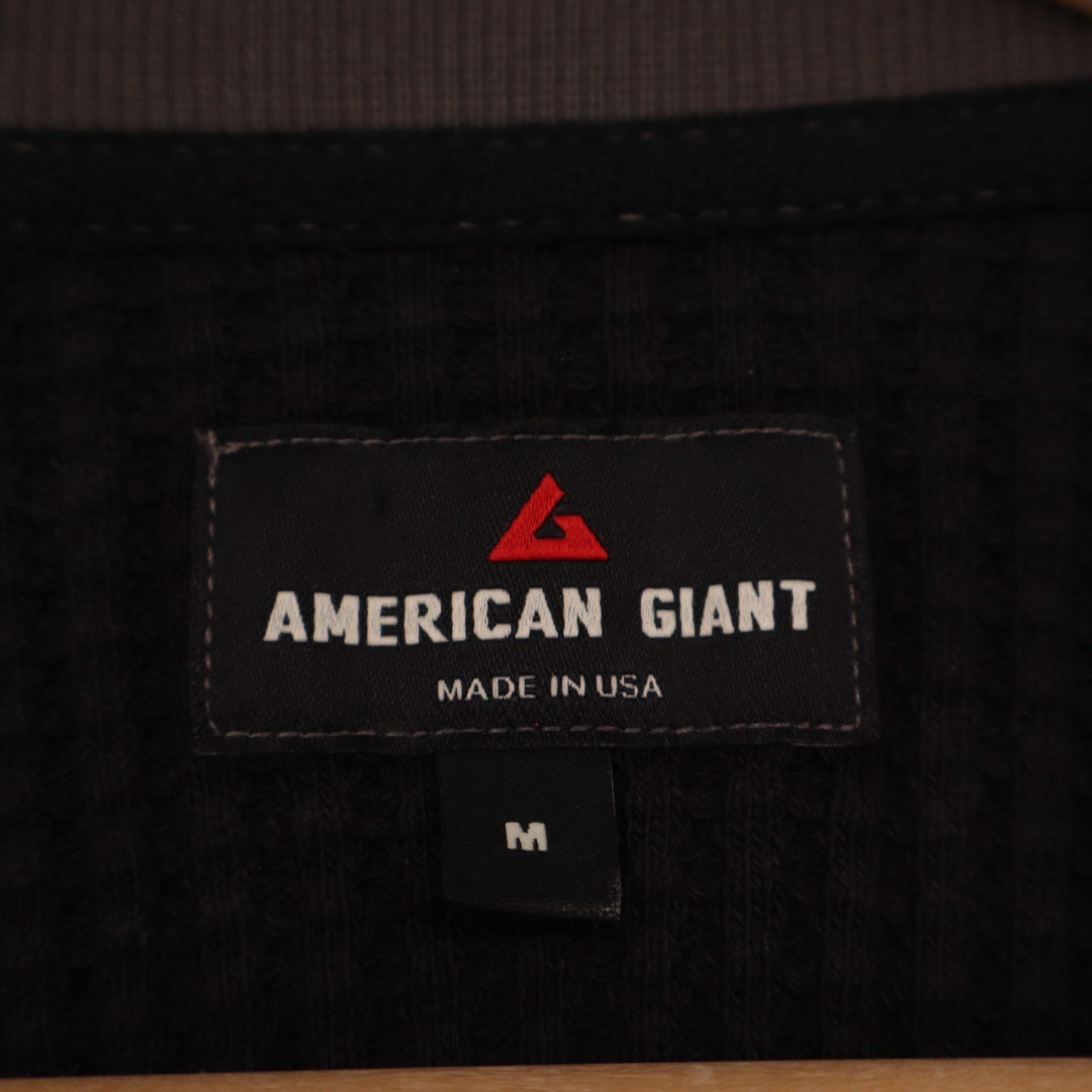 American Giant Shirt Mens M Black Gray Colorblock Ribbed Waffle Knit Henley Neck