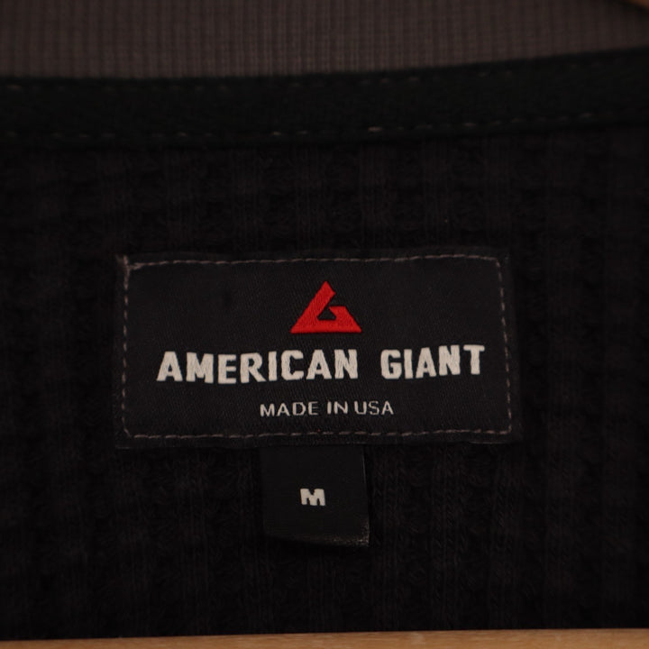 American Giant Shirt Mens M Black Gray Colorblock Ribbed Waffle Knit Henley Neck