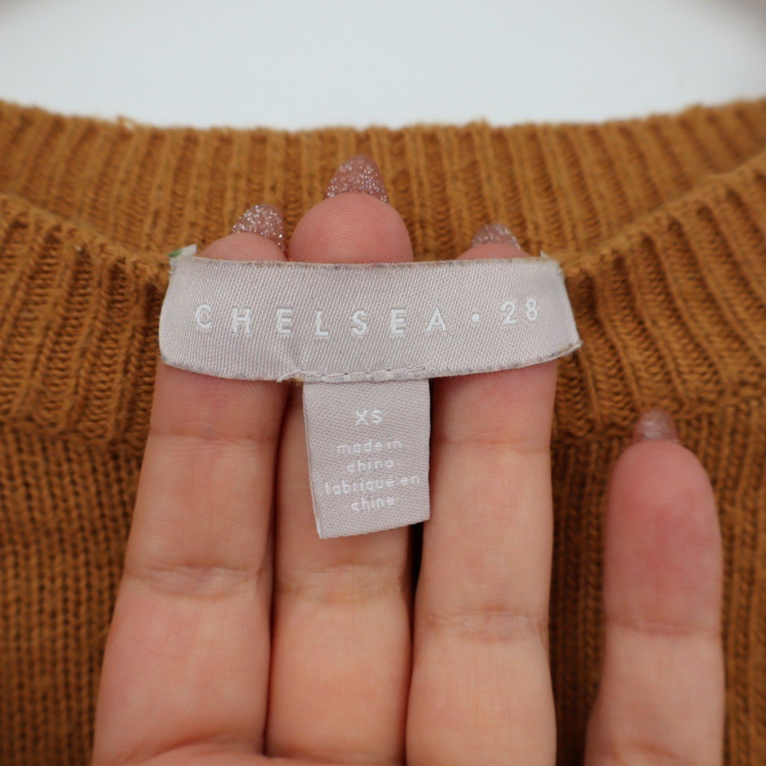 CHELSEA 28 Tan Ribbed Knit Crew Neck Pullover Sweater XS