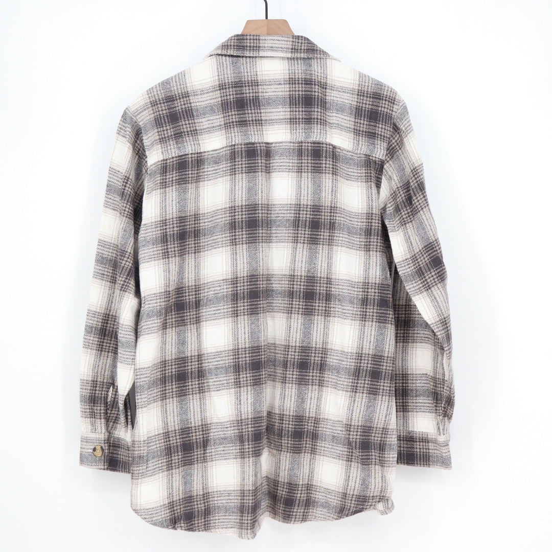 Beachlunchlounge Grey White Plaid Flannel Button Down Shirt Cotton Medium
