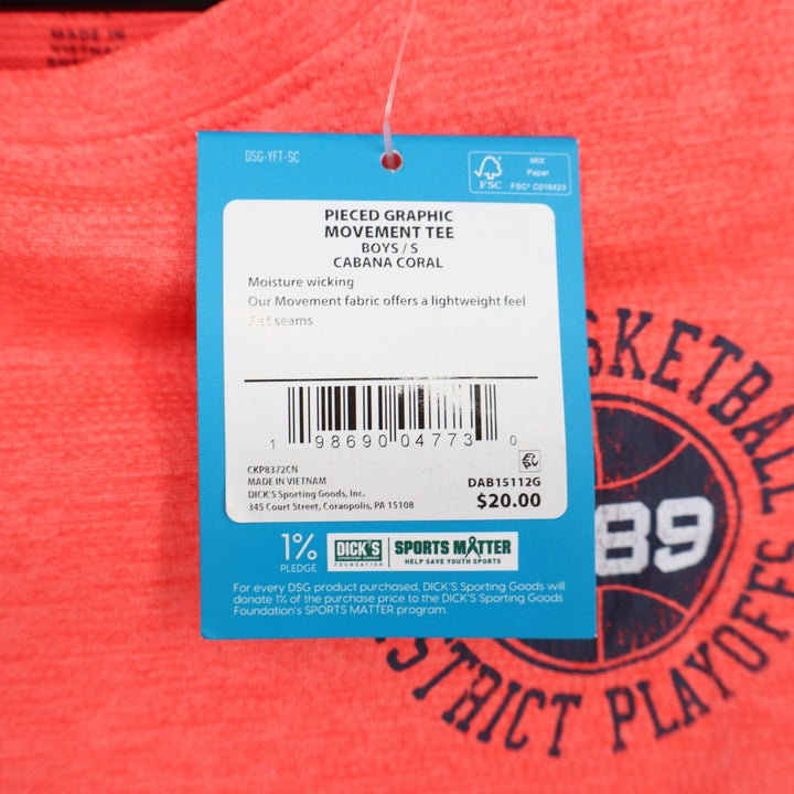 DSG Boys S 8-9 Pieced Graphic Movement Tee Cabana Coral Navy Blue Basketball