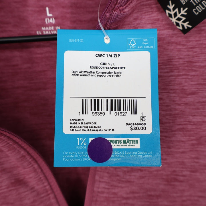 DSG Girls Rose Coffee Spacedye CWC 1/4 Zip Compression Pullover Size L 14