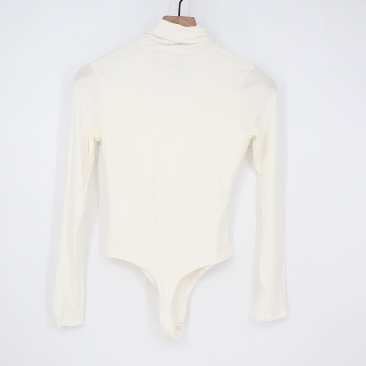 Naked Wardrobe Cream White Turtleneck Long Sleeve Bodysuit Small