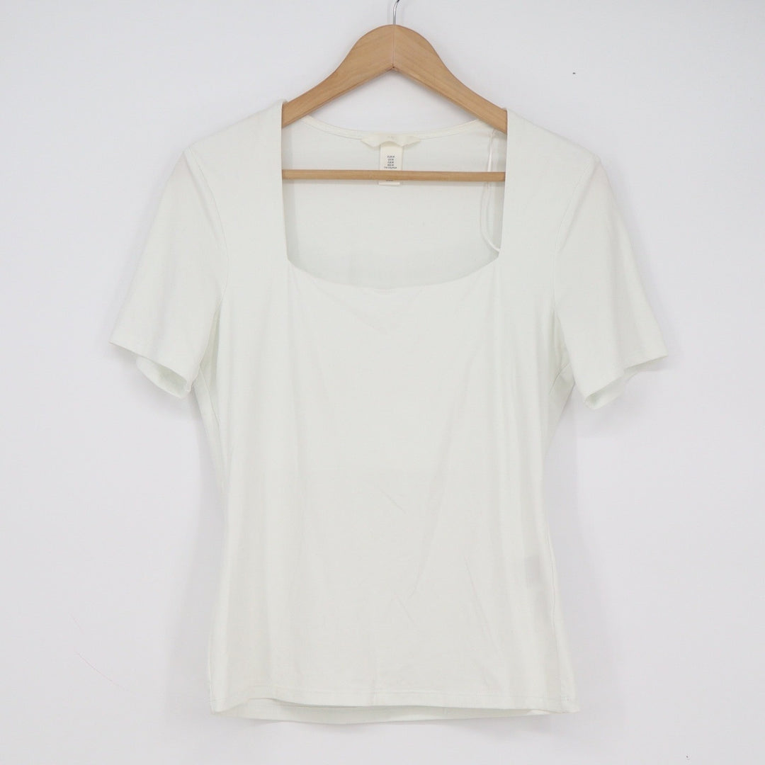 H&M Womens White Square Neck Short Sleeve Stretch Top Size M