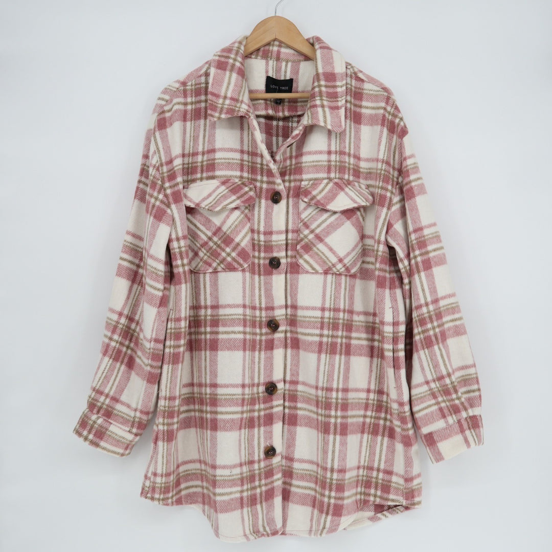 Love Tree Flannel Shirt Womens L Multi Plaid Long Sleeve Spread Collar Button Up
