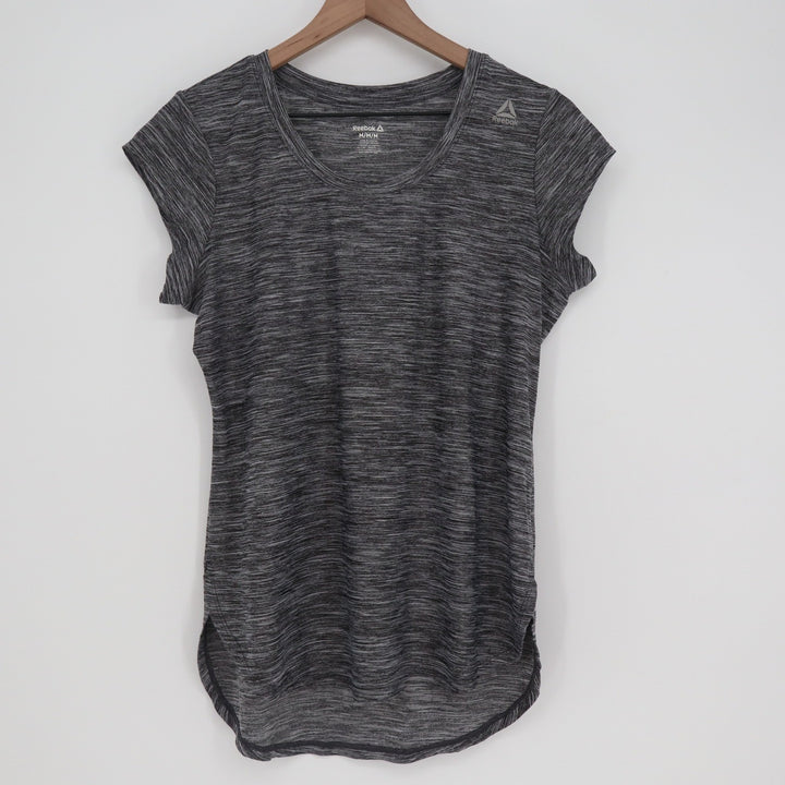 Reebok Womens Space Dye Athletic T-Shirt Gray Short Sleeve High-Low Hem Medium