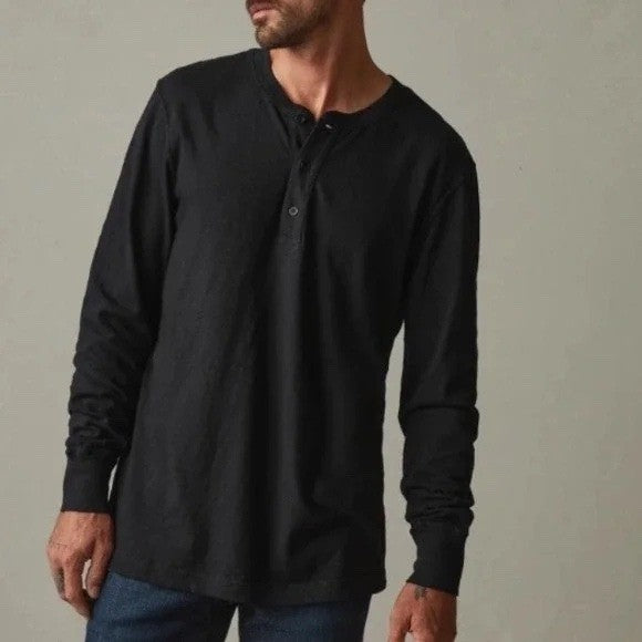 American Giant Black Long Sleeve Henley Shirt Made in USA Size L