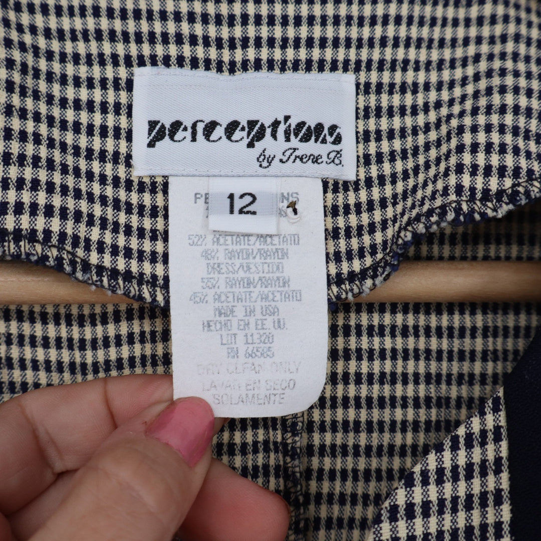 Perceptions Jacket Womens 12 Open Front Navy Blue Cream Micro Check Excellent