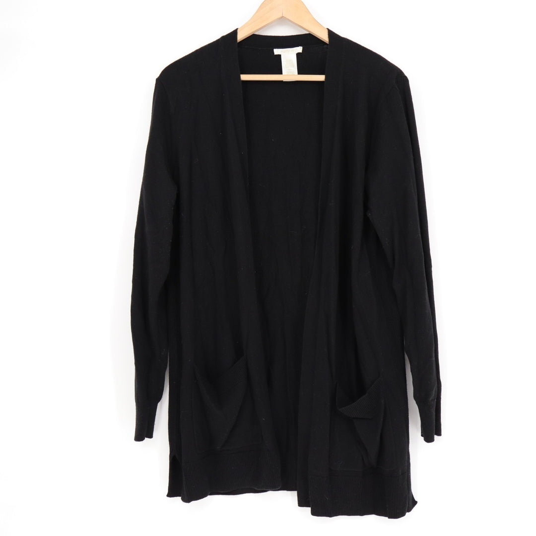 Matty M cardigan Sweater Womens XL Black Knitted Open Front Pockets Ribbed Hem