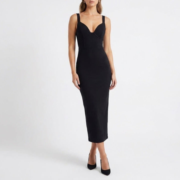 Naked Wardrobe Black Ribbed Corset Maxi Dress XS Tank Bodycon V-Neck