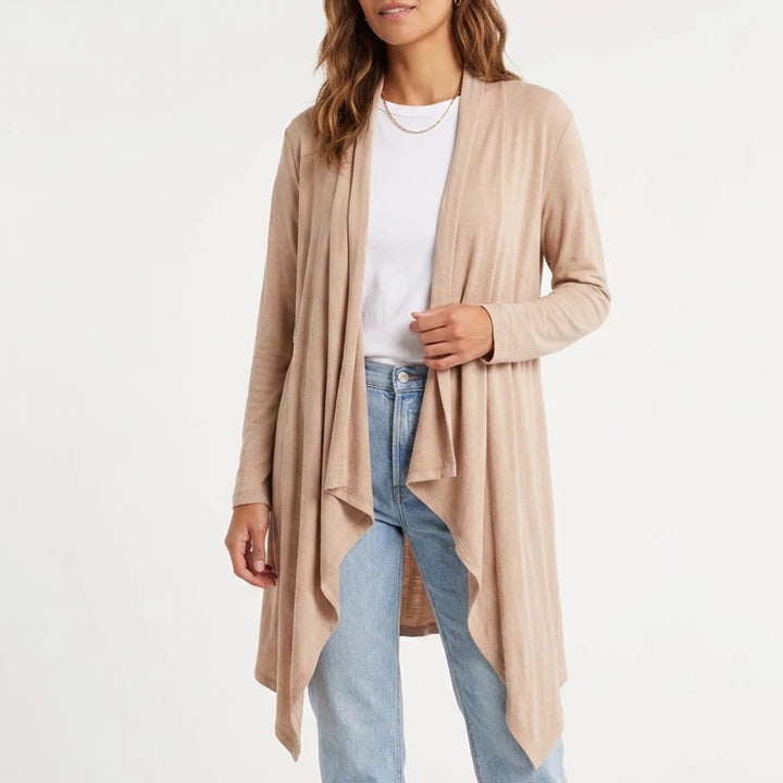 Silk Cotton Open Front Duster Cardigan Tan Long Waterfall Lightweight XL