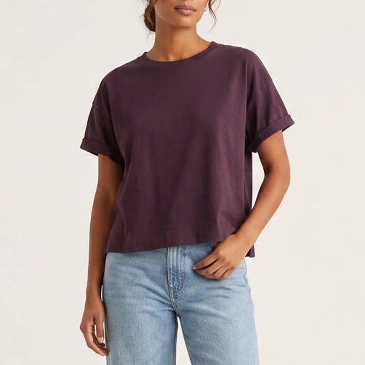 Old Navy Vintage Tee Womens Large Plum Purple Cotton Boxy Short Sleeve T-Shirt
