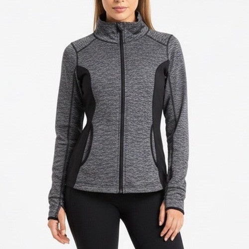 Danskin Now Semi Fitted Athletic Jacket Womens L (12-14) Gray Space Dye Full Zip