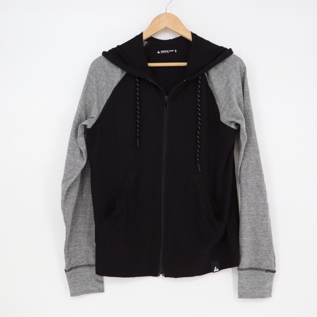 American Giant Womens Black Gray Raglan Zip Hoodie Made USA Size S