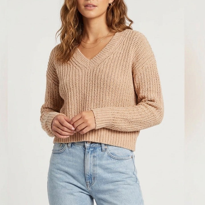 State of Day Intimates Pajama Top Womens M Beige Open Knit Sleepwear Pullover