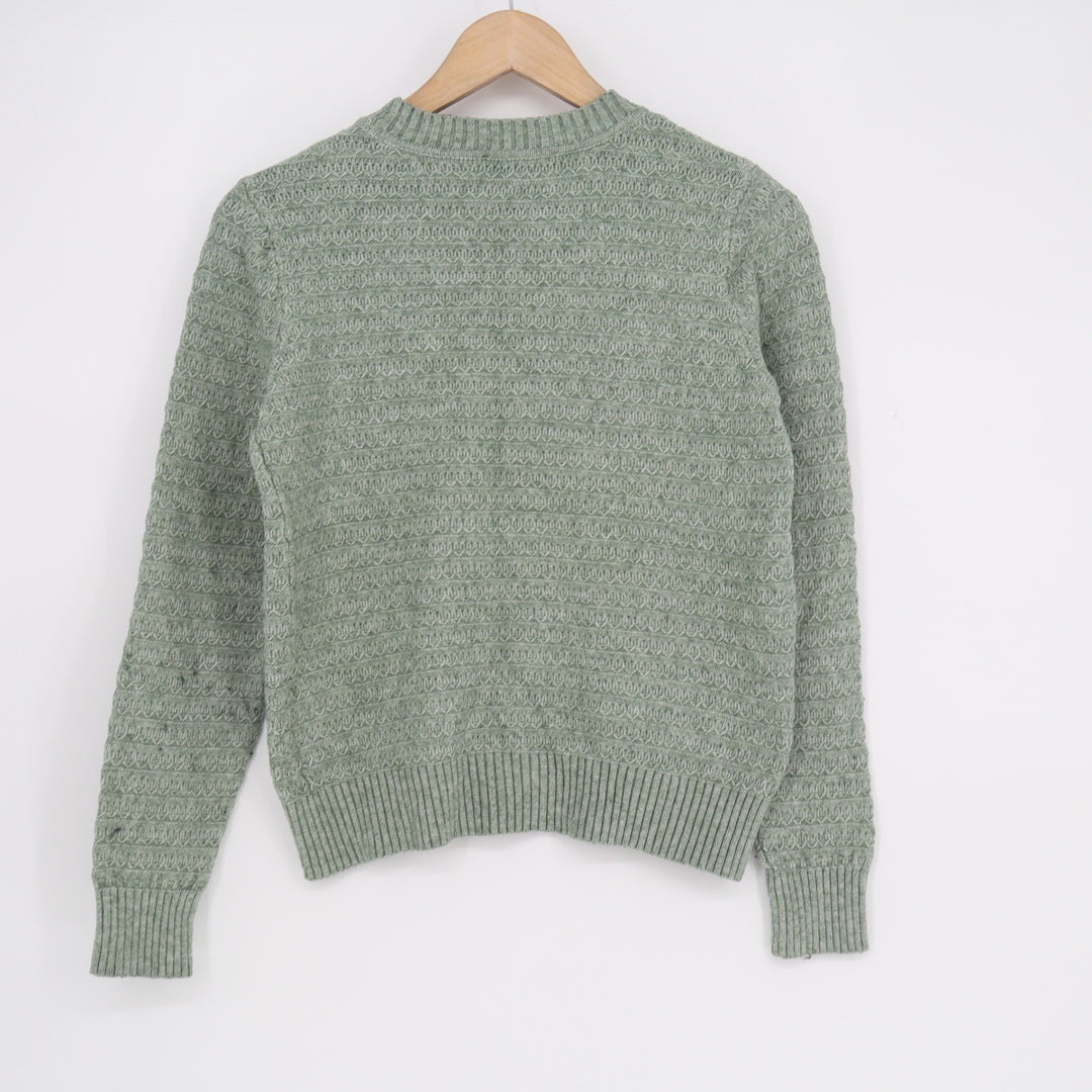 Penelope Leroy Paris Womens Sage Green Textured Knit Crew Neck Sweater Size S