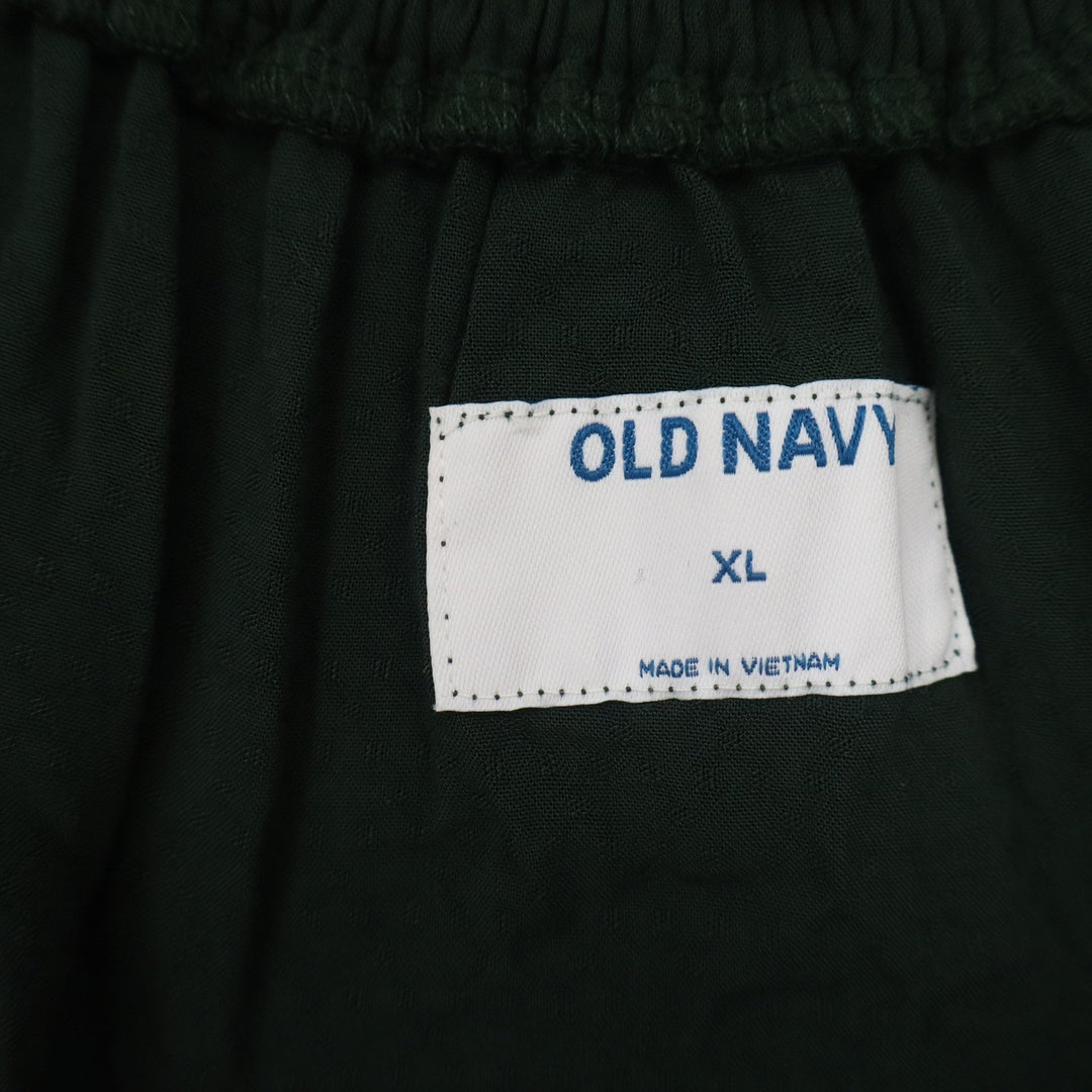 Old Navy Womens XL Dark Green Peasant Blouse Balloon Sleeve V-Neck Rayon Top