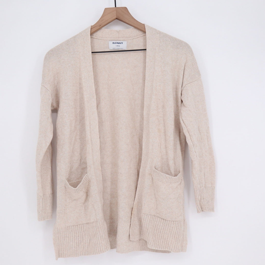 Old Navy Womens L Oatmeal Heather Open Front Cardigan Pocket Knit Sweater