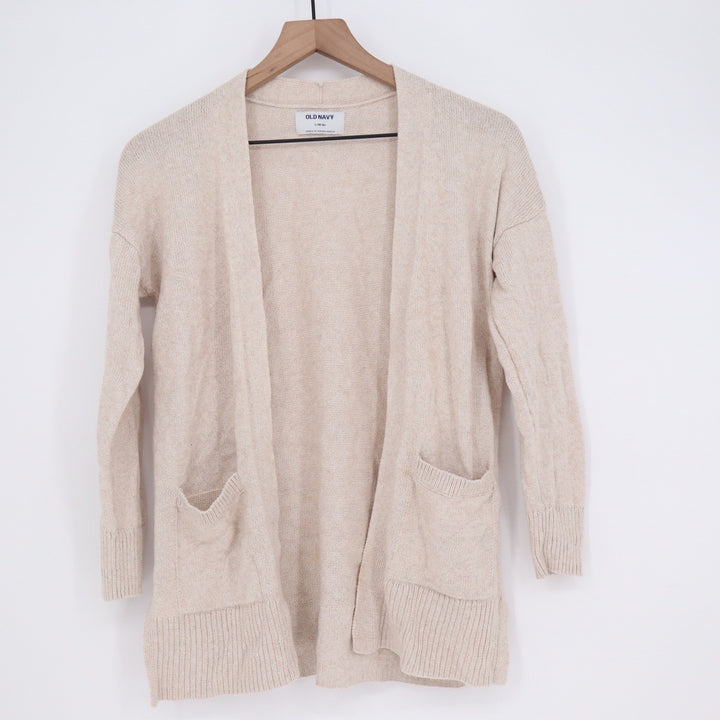 Old Navy Womens L Oatmeal Heather Open Front Cardigan Pocket Knit Sweater