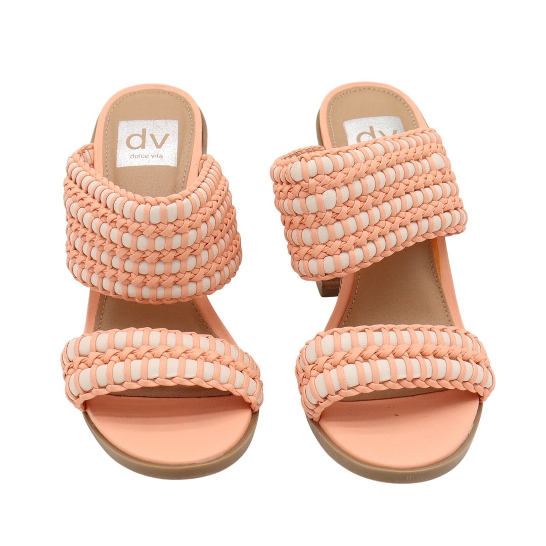 DV Dolce Vita Sandals Womens 7 Rozie Woven Block Heel Peach Braided Excellent
