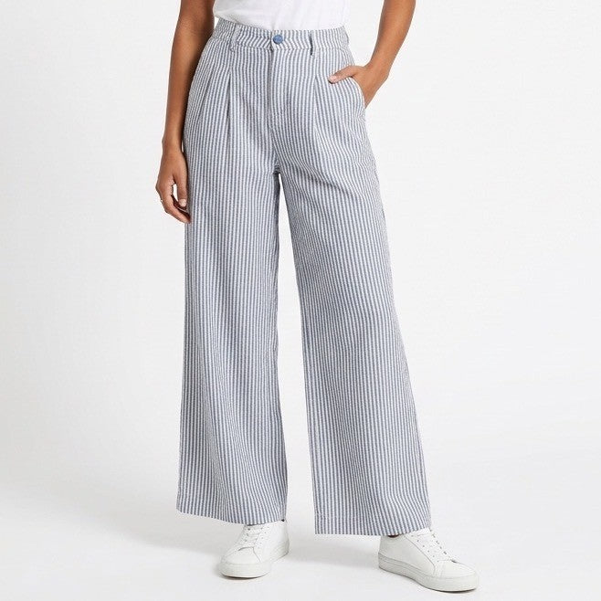 Aerie Daybreak Pants Womens XS Blue White Striped Cotton High Waisted Pleated