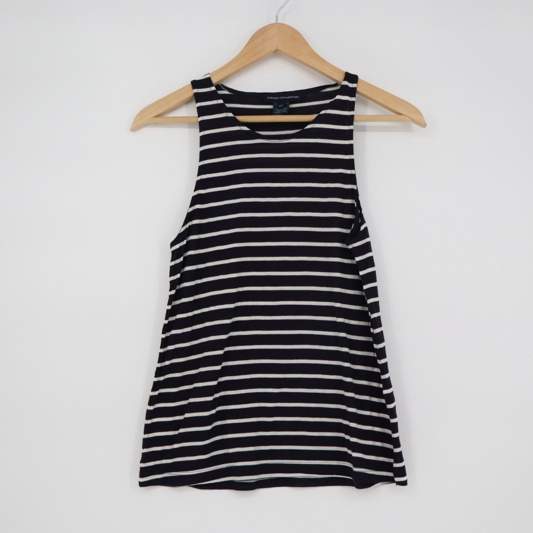 French Connection Tank Dress Women XS Black White Striped Round Neck Street Wear