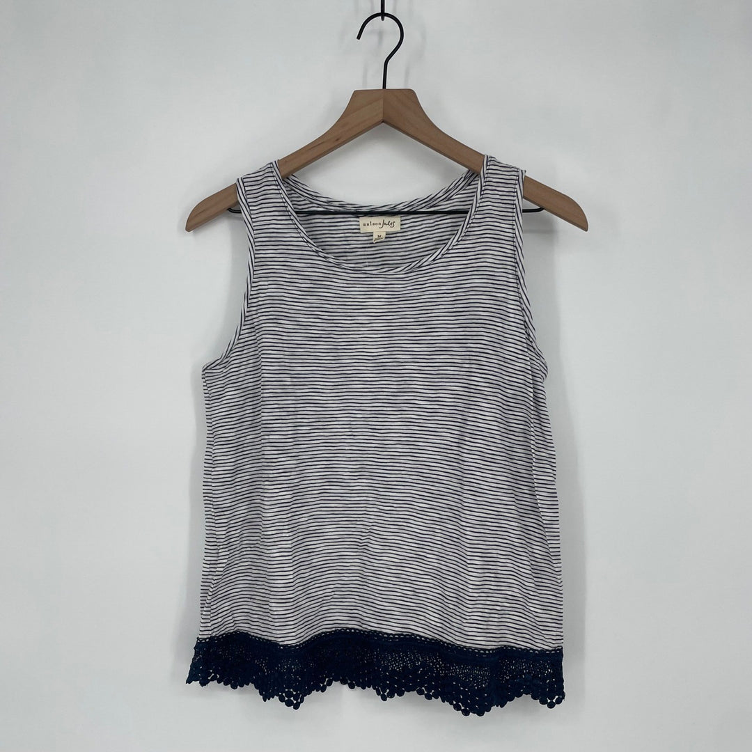Maison Jules Striped Tank Top Lace Trim Navy White Size Medium