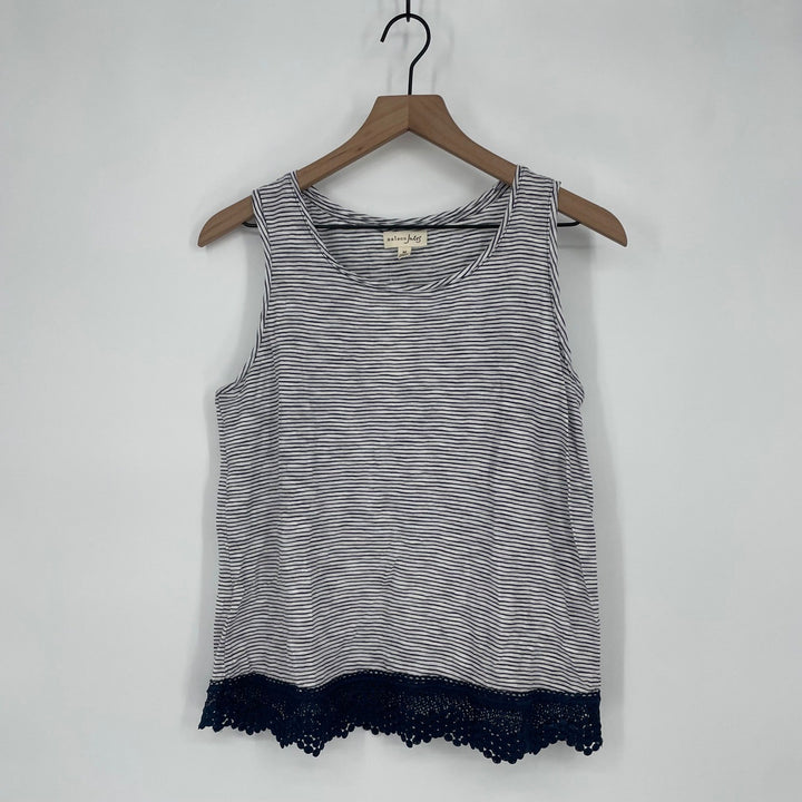 Maison Jules Striped Tank Top Lace Trim Navy White Size Medium