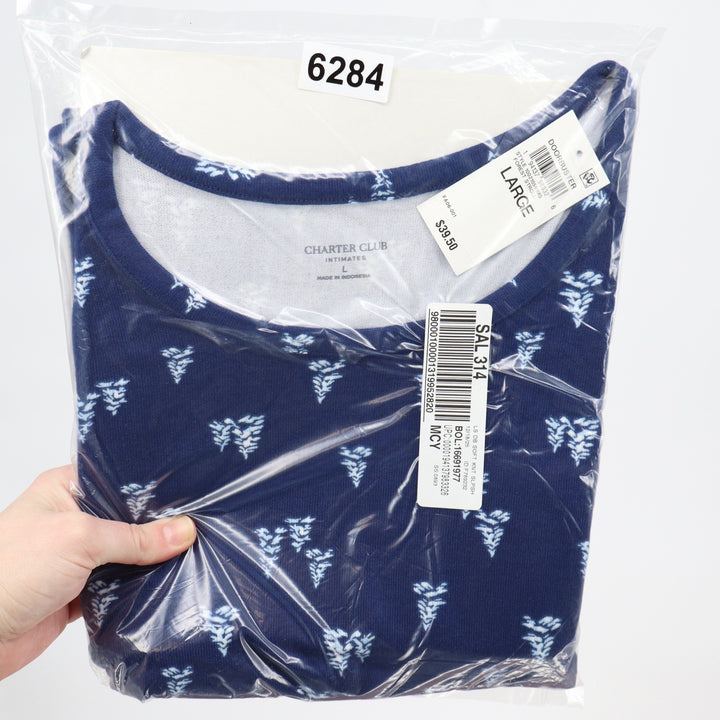 Charter Club Intimates Navy Blue Floral Soft Knit Long Sleeve Sleep Shirt Large