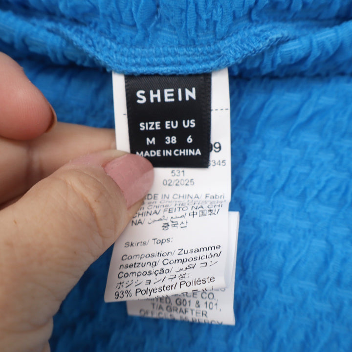 SHEIN Blue Textured Asymmetrical Tube Top Handkerchief Hem Drawstring Size M