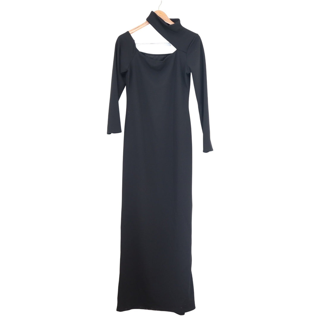 Boohoo Womens Asymmetric Cut Out Maxi Dress Black Long Sleeve Size 12 NEW