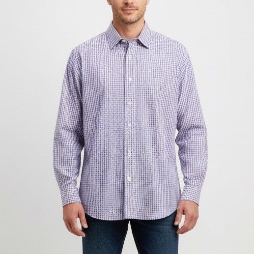 Members Mark Mens XL Purple Blue Plaid Long Sleeve Button Down Shirt