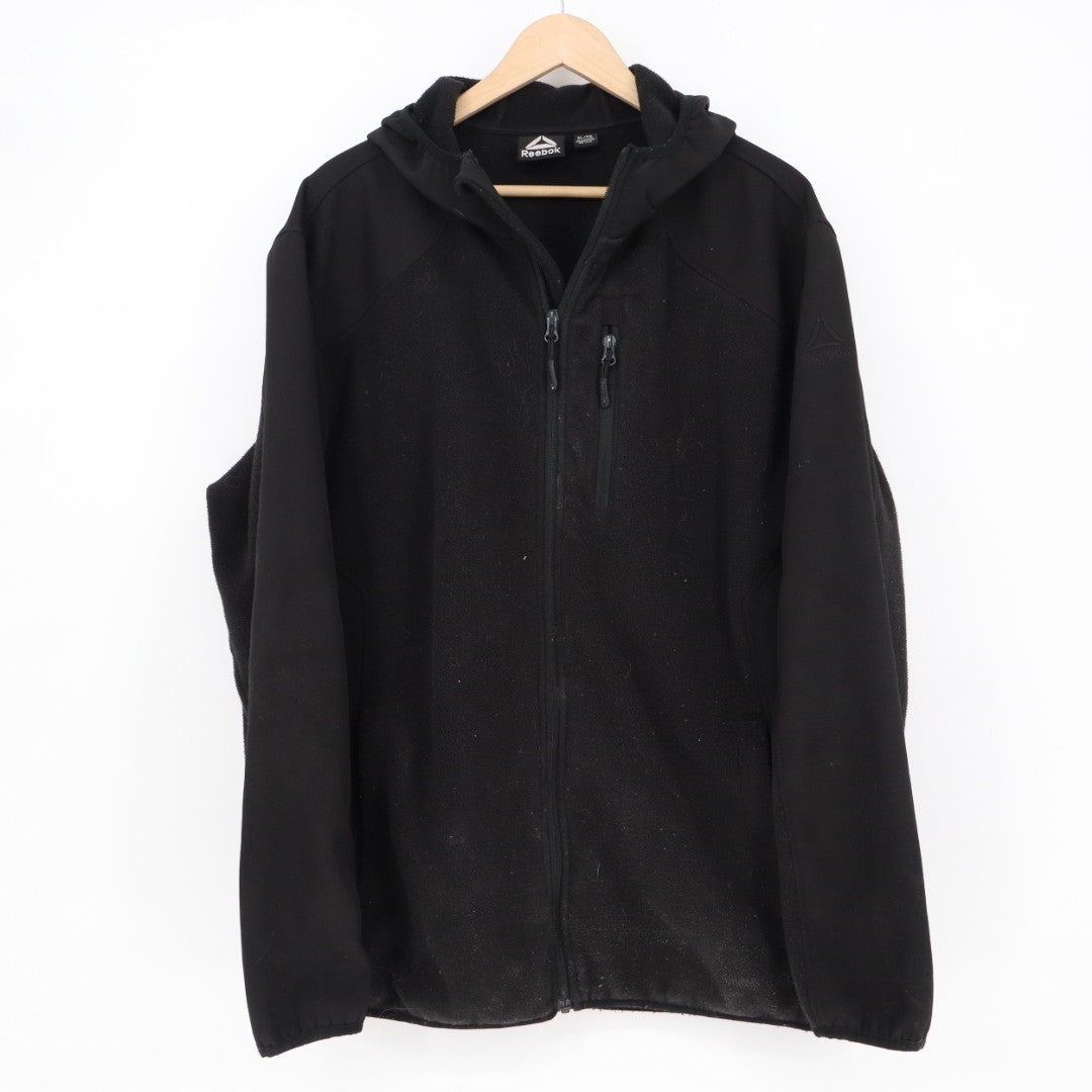 Reebok Hybrid Softshell Jacket Men's XL Black Full Zip Fleece Hooded Long Sleeve