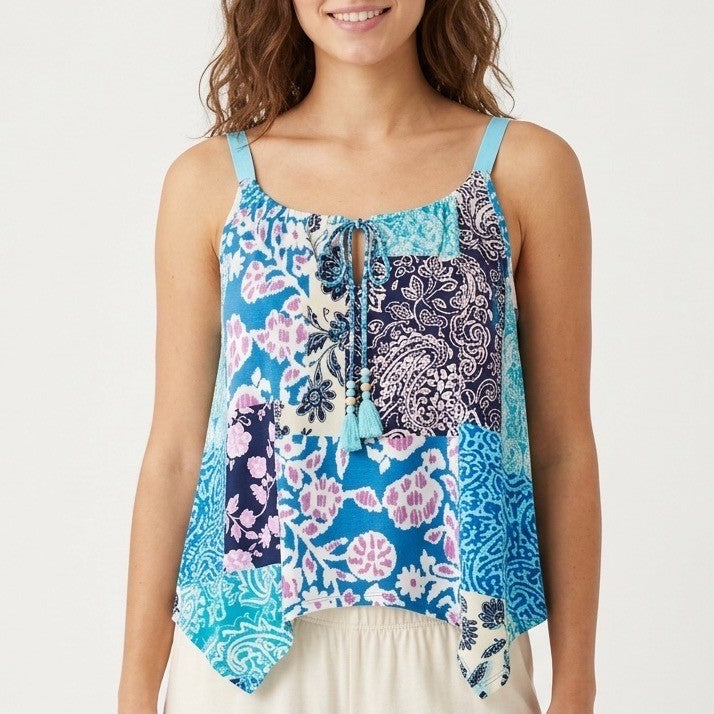 Linea Donatella Chemise Sleepwear Womens M Blue Printed Stretch Adjustable Strap