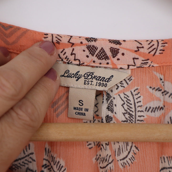 Lucky Brand Orange Coral Medallion Print Peasant Top Long Sleeve Small
