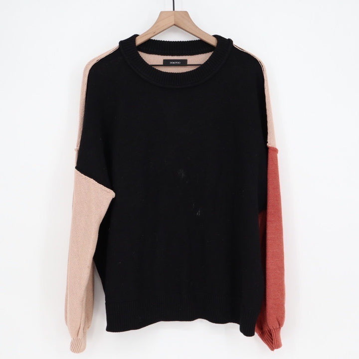 DOKOTOO Colorblock Sweater Black Beige Coral Knit Long Sleeve XL