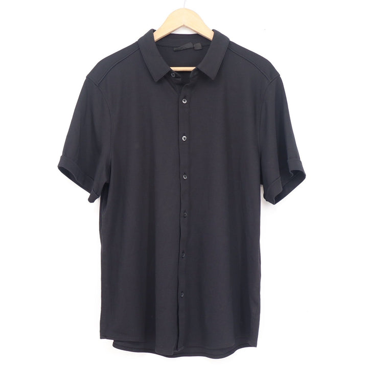 Marc Anthony Mens XL Slim Fit Short Sleeve Button Down Shirt Black Pima Cotton