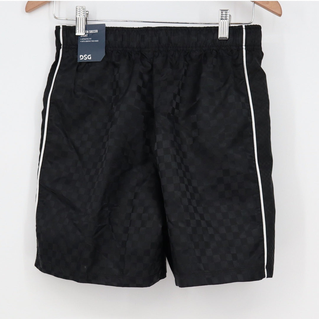 DSG Boys XL 18 Woven Soccer Shorts Pure Black Checkerboard DAB12800 NWT