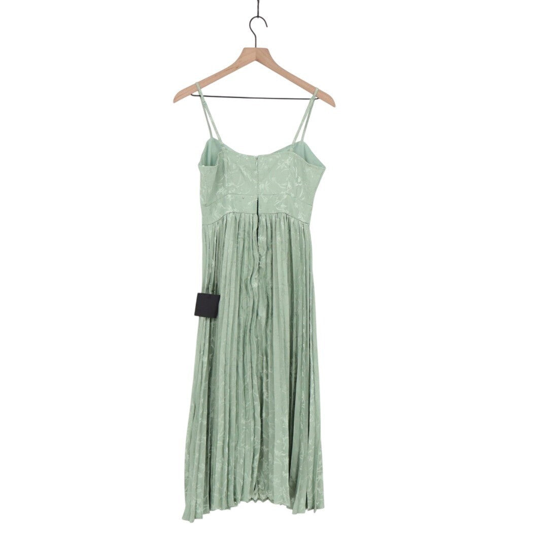 Lulus Regal Romance Midi Dress Womens Small Sage Floral Jacquard Satin Pleated